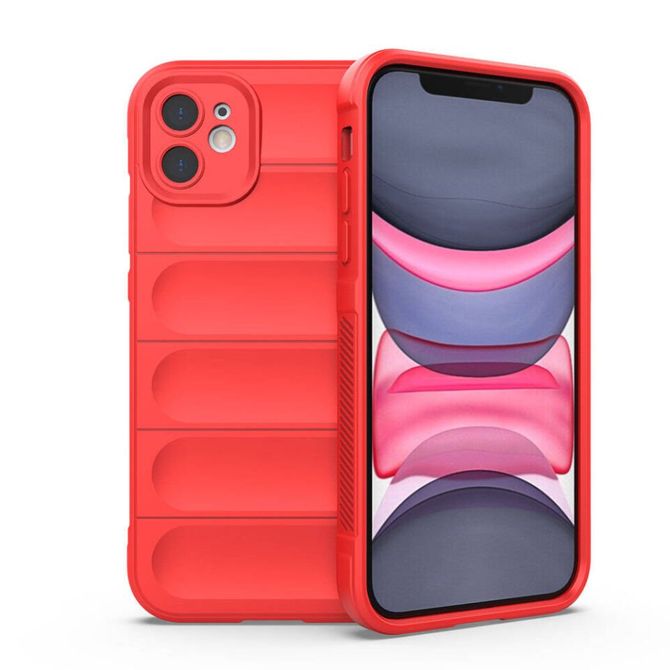 Apple iPhone 11 Kılıf Esnek TPU Oyuklu Arka Yüzey Tasarımlı Silikon Kapak (Etnik) Kırmızı