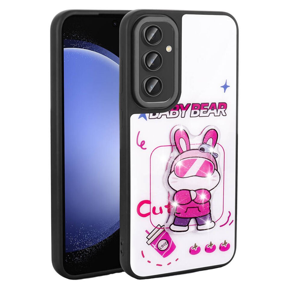 Samsung Galaxy A35 Kılıf Parlayan Kabartmalı İkonik Figürlü Silikon Kapak (Amas) Beyaz