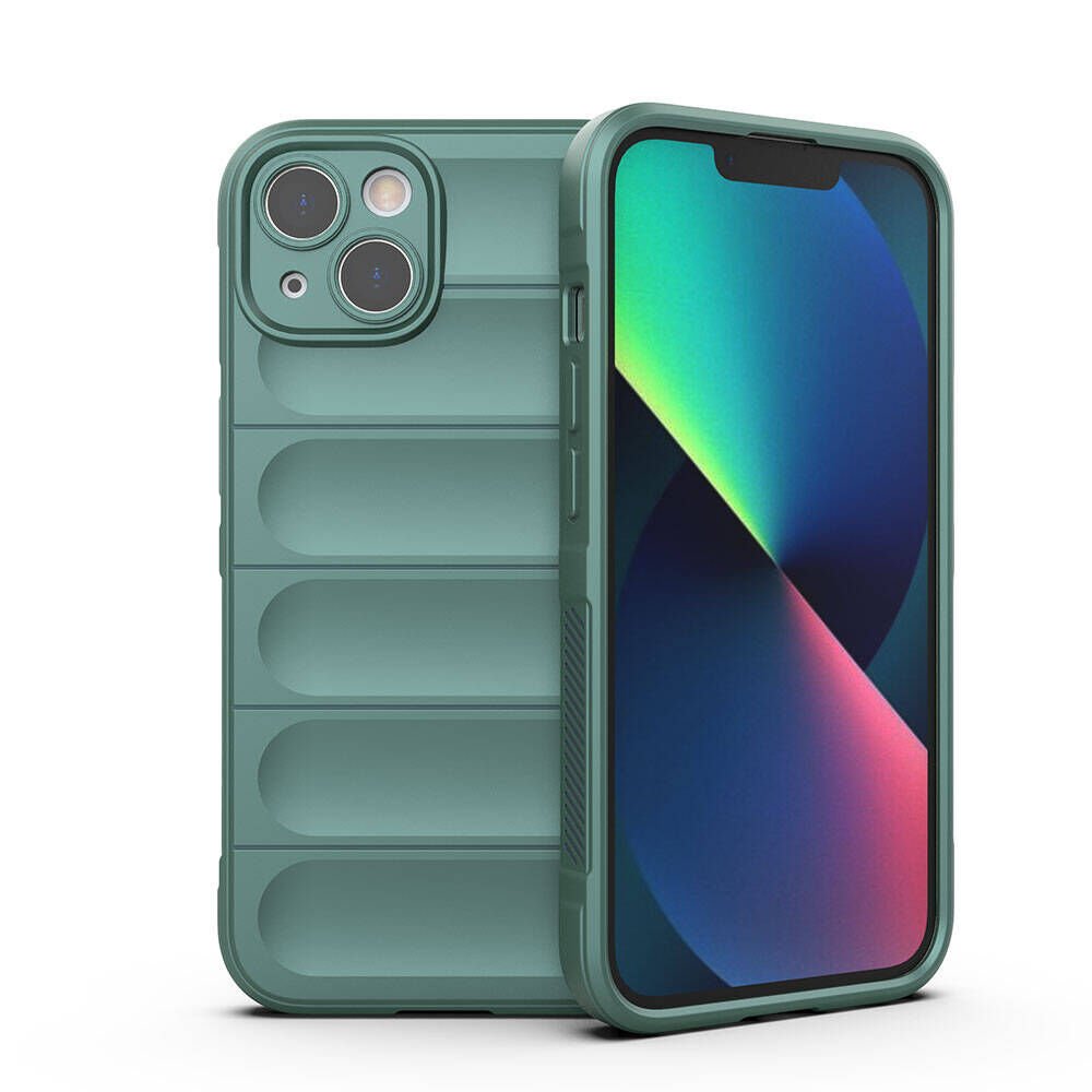 Apple  iPhone 13 Kılıf Esnek TPU Oyuklu Arka Yüzey Tasarımlı Silikon Kapak (Etnik) Koyu Yeşil