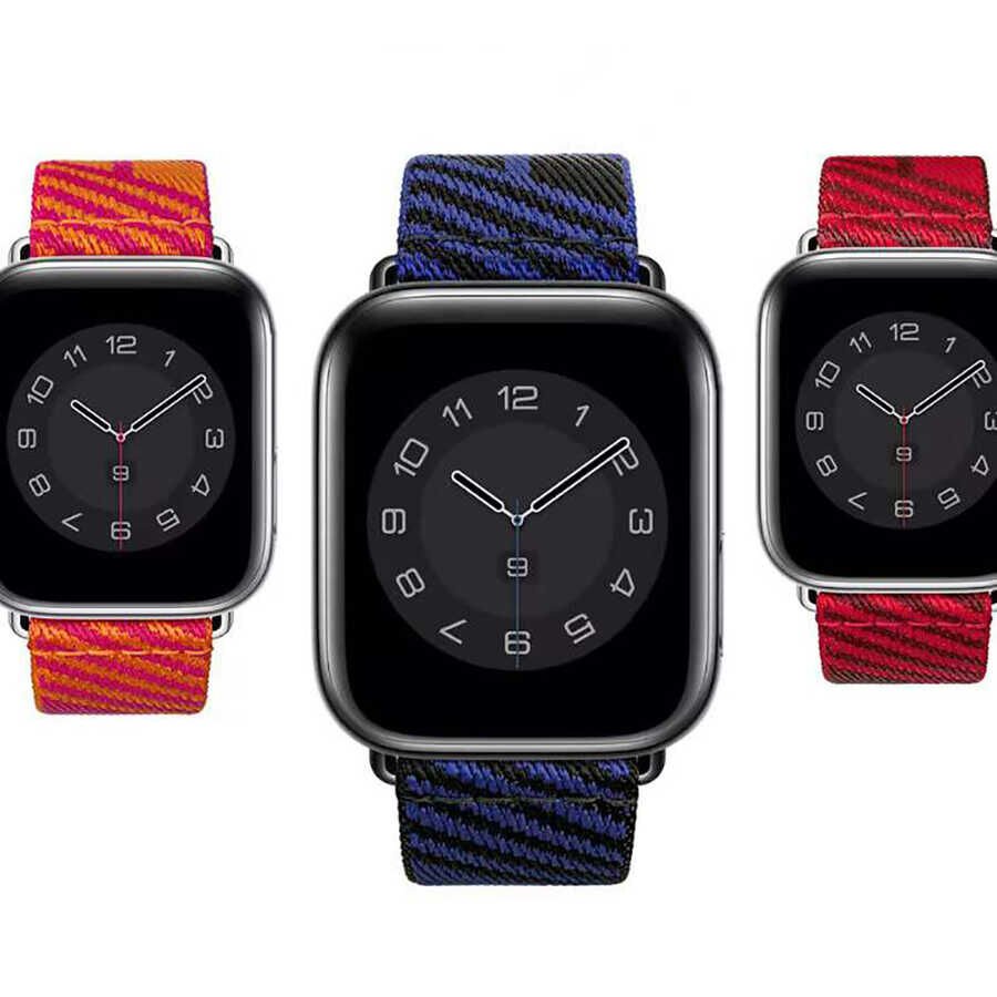 Apple Watch 2/3/4/5/6/7/8/se/nike 38mm 40mm 41mm Hasır Kordon Tasarım (KRD-51) NO7