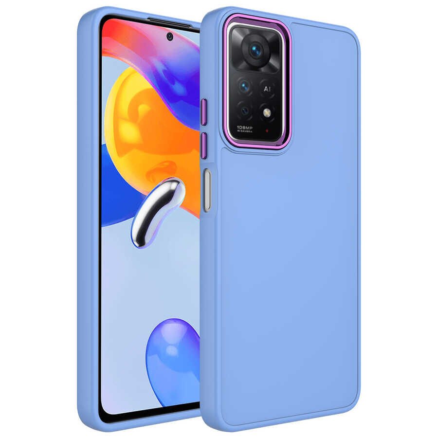 Xiaomi Redmi Note 11 Global Kılıf Metal Çerçeveli Hassas Butonlu İçi Kadife Lansman Kapak (LUNA) Lila