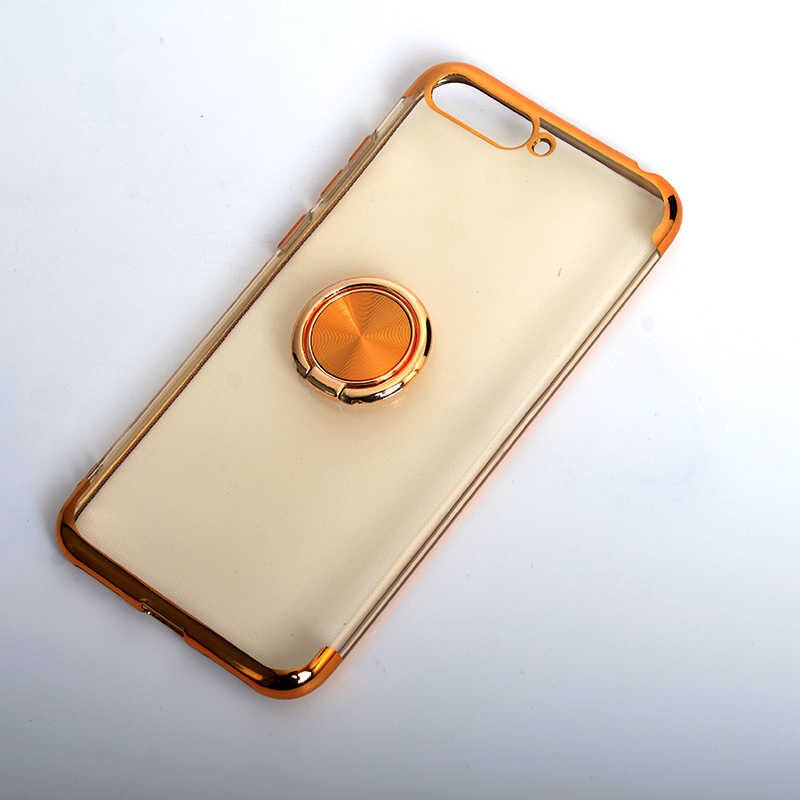 Huawei Y6 2018 Kılıf Yüzüklü Standlı Silikon Köşeleri Renkli Kapak (GES) Rose Gold