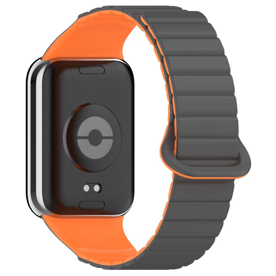 Xiaomi Mi Band 8 Pro Silikon Kordon Strap Kayış Parçalı Çizgili Tasarım (KRD-105) Gri-Turuncu