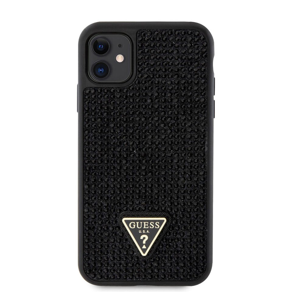 Apple iPhone 11 Kılıf Guess Orjinal Lisanslı Taşlı Arka Yüzey Üçgen Logolu Kapak
