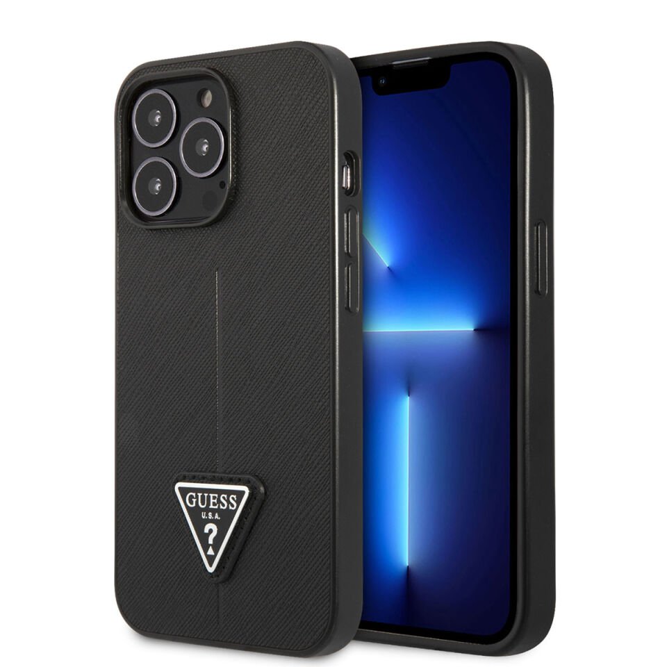 Apple iPhone 14 Pro Kılıf GUESS PU Safran Deri Üçgen Logo Dizayn Kapak