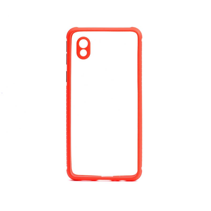 Samsung Galaxy A01 Core Kılıf Köşe Ve Kamera Korumalı Arkası Şeffaf Renkli Tuşlu Kapak (KAFF) Kırmızı