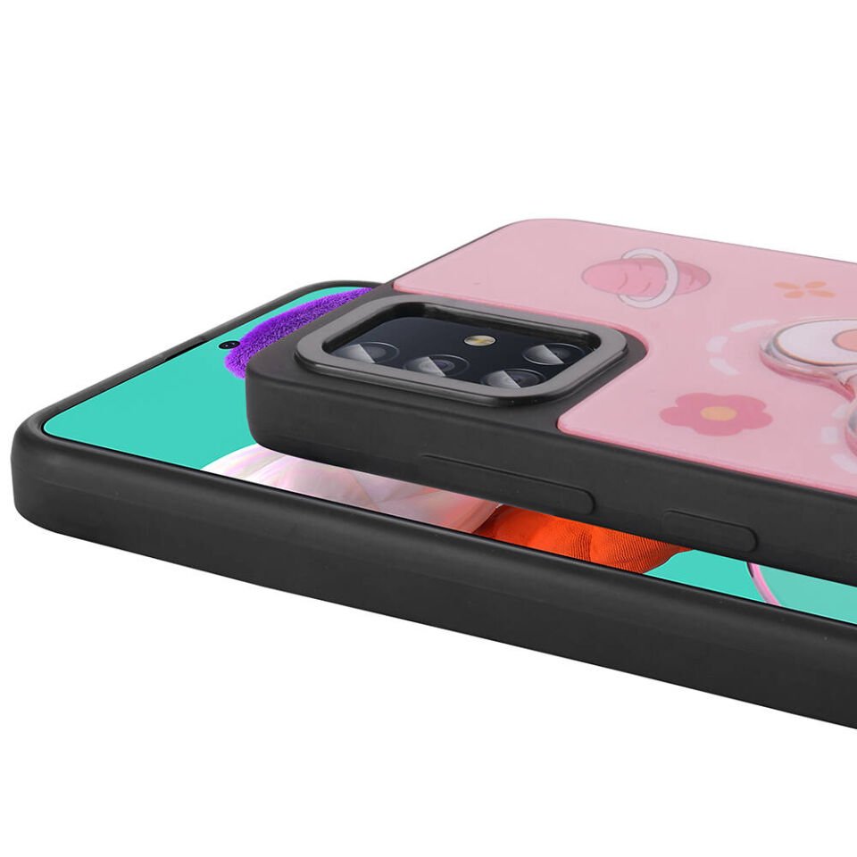 Samsung Galaxy A51 Kılıf Parlayan Kabartmalı İkonik Figürlü Silikon Kapak (Amas) Pembe