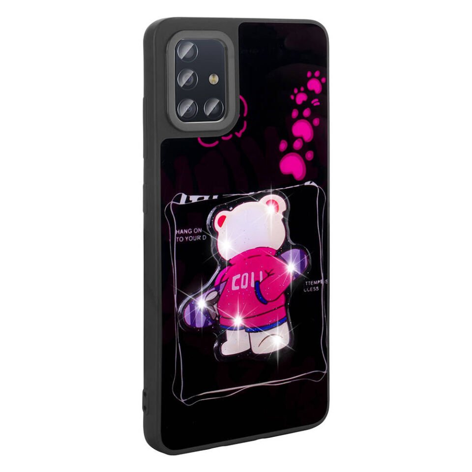 Samsung Galaxy A51 Kılıf Parlayan Kabartmalı İkonik Figürlü Silikon Kapak (Amas) Pembe