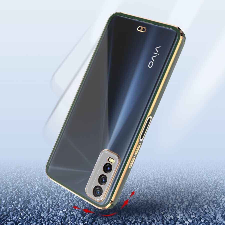 Vivo Y11S Kılıf Parlak Kenarlı Altın İşlemeli Kamera Korumalı Kapak (Voit c.) Lacivert