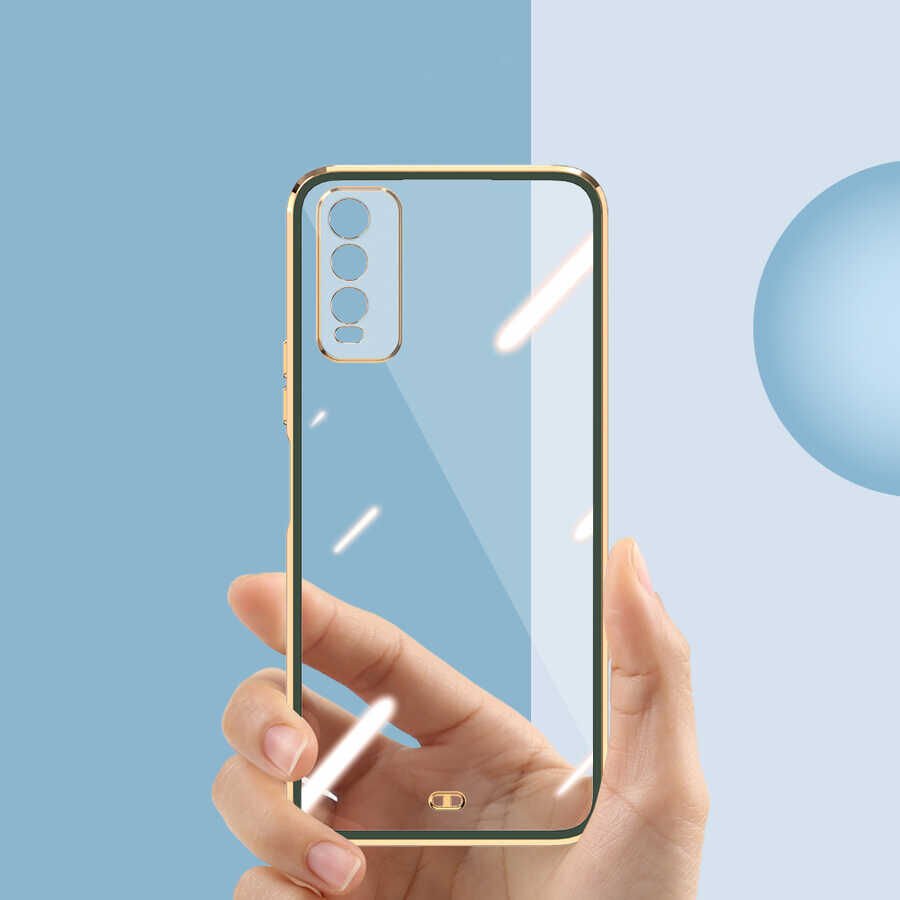 Vivo Y11S Kılıf Parlak Kenarlı Altın İşlemeli Kamera Korumalı Kapak (Voit c.) Lacivert