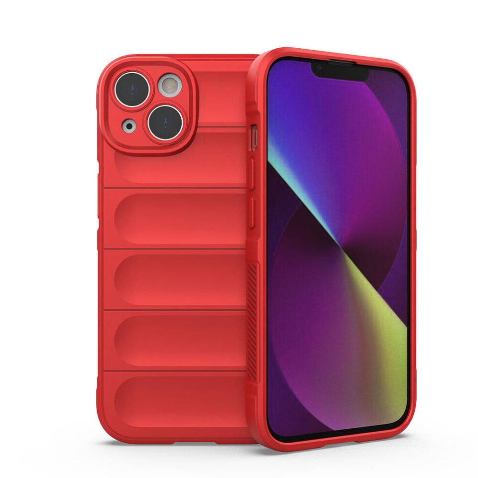 Apple  iPhone 14 Kılıf Esnek TPU Oyuklu Arka Yüzey Tasarımlı Silikon Kapak (Etnik) Kırmızı