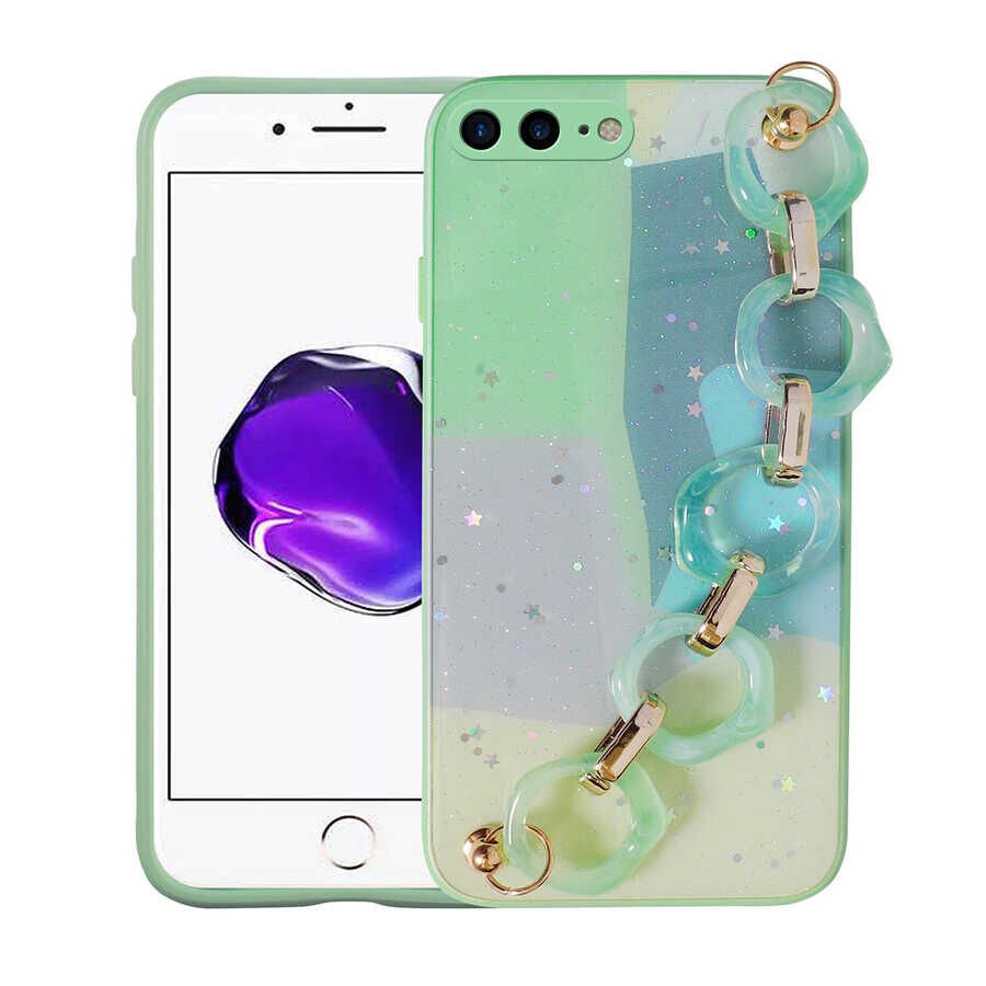 Apple iPhone 7 Plus Kılıf Simli Desenli El Askılı Tutacaklı HEPTEKİLETİŞİM Elsa Silikon Kapak