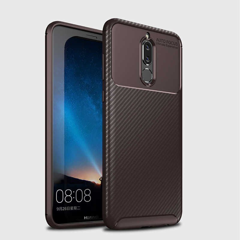 Huawei Mate 10 Lite Kılıf Kamera Çıkıntılı Karbon Fiber Dokulu Renk Atmaz Kapak (NEGRO) Kahverengi