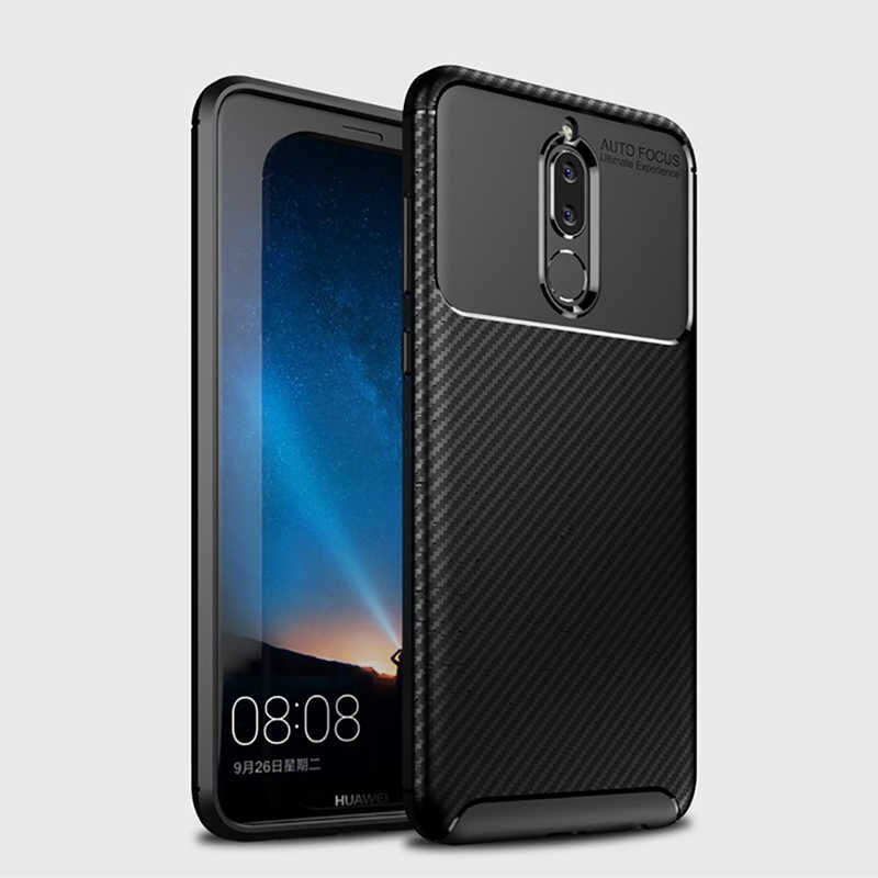 Huawei Mate 10 Lite Kılıf Kamera Çıkıntılı Karbon Fiber Dokulu Renk Atmaz Kapak (NEGRO) Kahverengi