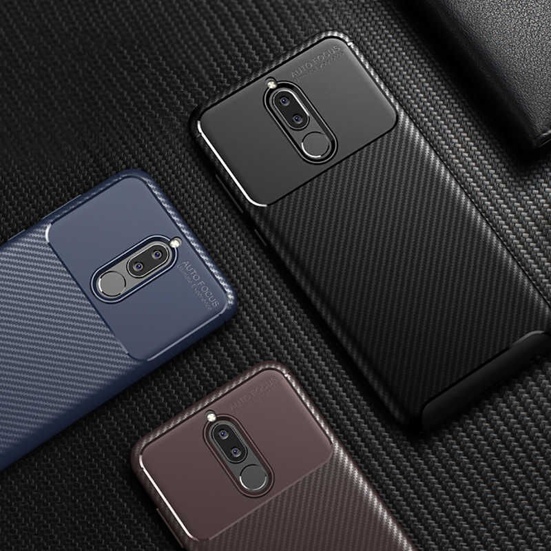 Huawei Mate 10 Lite Kılıf Kamera Çıkıntılı Karbon Fiber Dokulu Renk Atmaz Kapak (NEGRO) Kahverengi