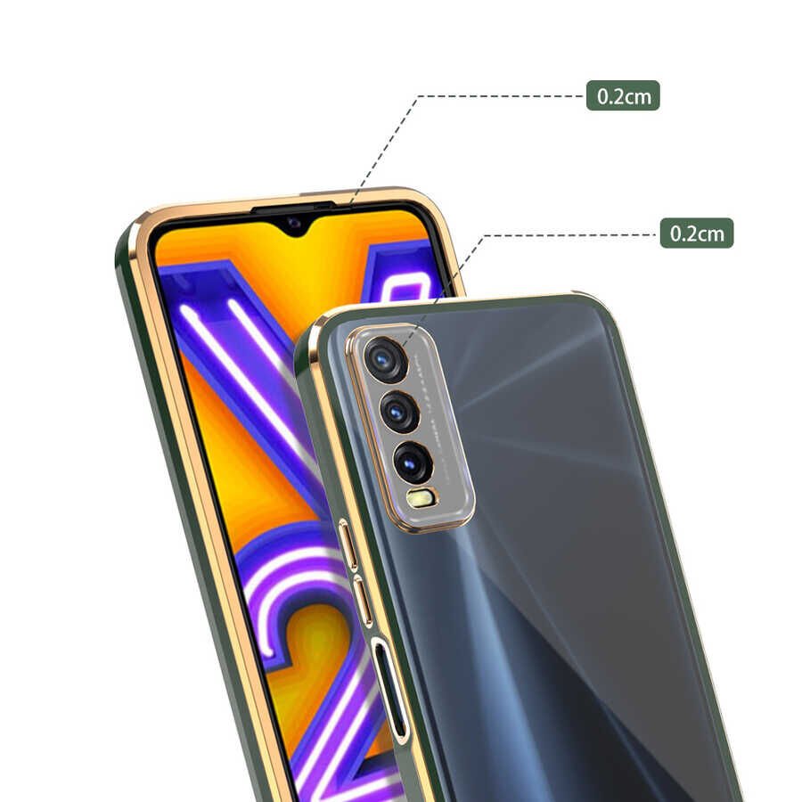 Vivo Y11S Kılıf Parlak Kenarlı Altın İşlemeli Kamera Korumalı Kapak (Voit c.) Lila