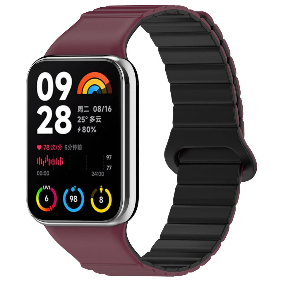 Xiaomi Mi Band 8 Pro Silikon Kordon Strap Kayış Parçalı Çizgili Tasarım (KRD-105) Siyah-Turuncu