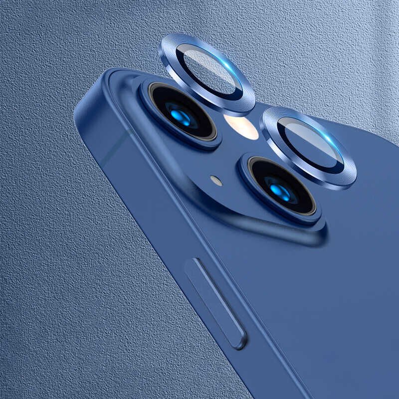 Apple iPhone 13 Mini Kamera Lens Koruyucu Kolay Takma Aparatlı (CL-04) Mavi