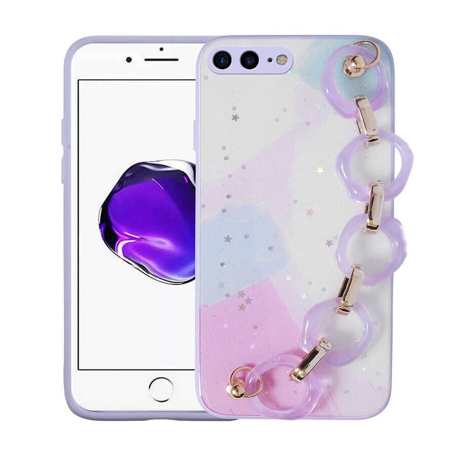 Apple iPhone 8 Plus Kılıf Simli Desenli El Askılı Tutacaklı HEPTEKİLETİŞİM Elsa Silikon Kapak