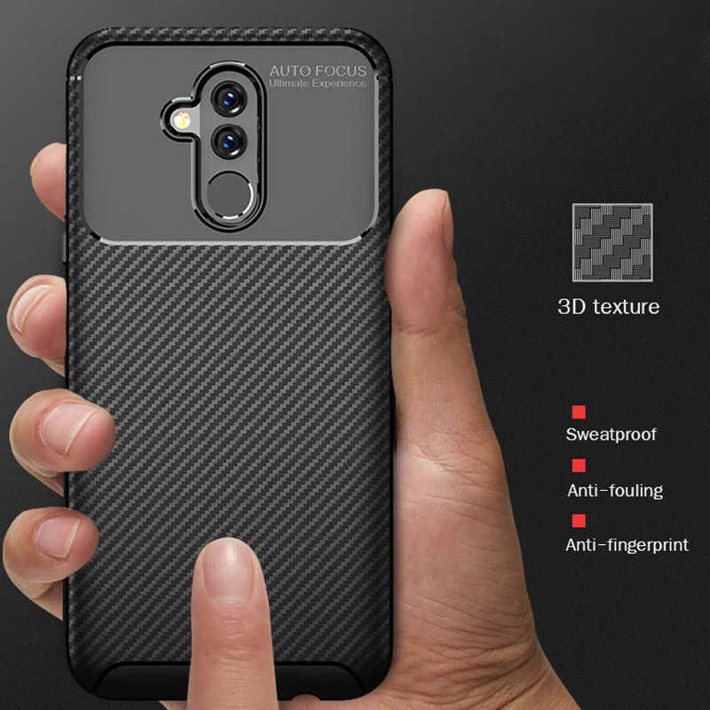 Huawei Mate 20 Lite Kılıf Kamera Çıkıntılı Karbon Fiber Dokulu Renk Atmaz Kapak (NEGRO) Lacivert