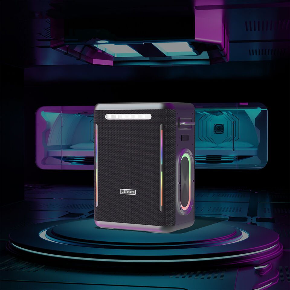 Lenyes S837 RGB Led Işıklı Bluetooth Speaker Hoparlör ve Karaoke Bluetooth Çift Mikrofon v5.0