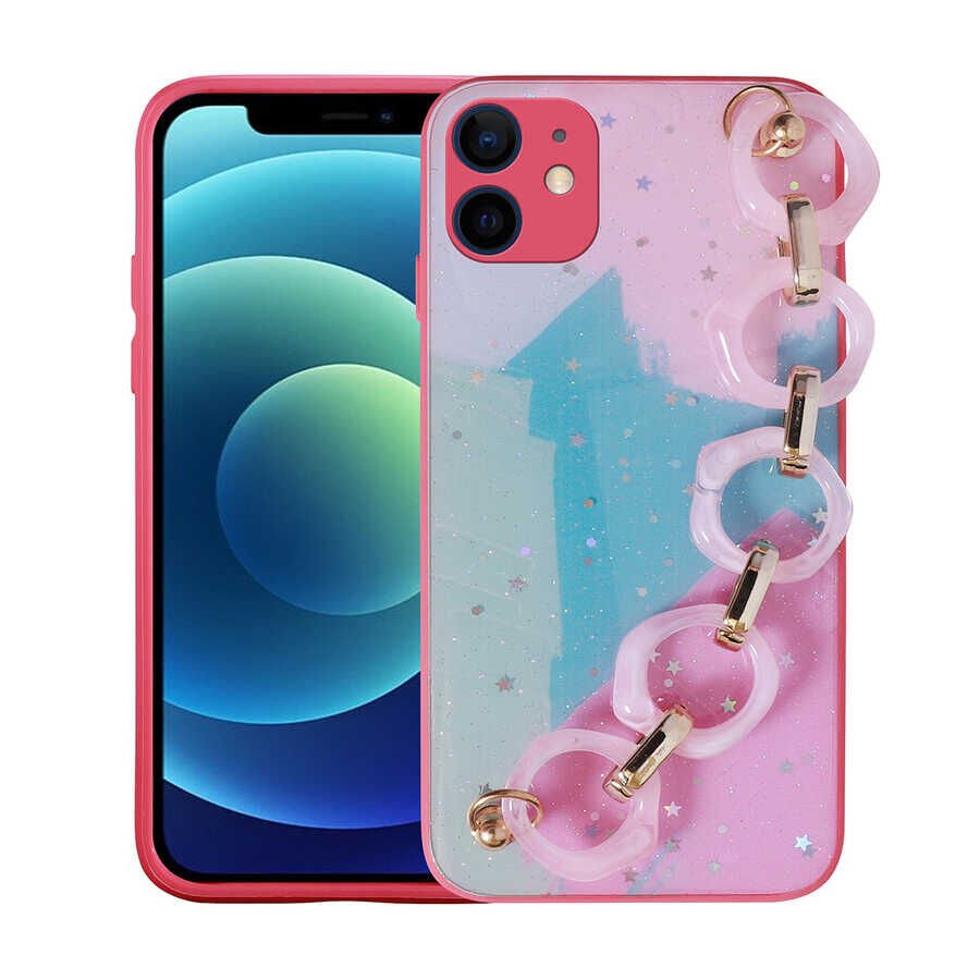 Apple iPhone 11 Kılıf Simli Desenli El Askılı Tutacaklı HEPTEKİLETİŞİM Elsa Silikon Kapak