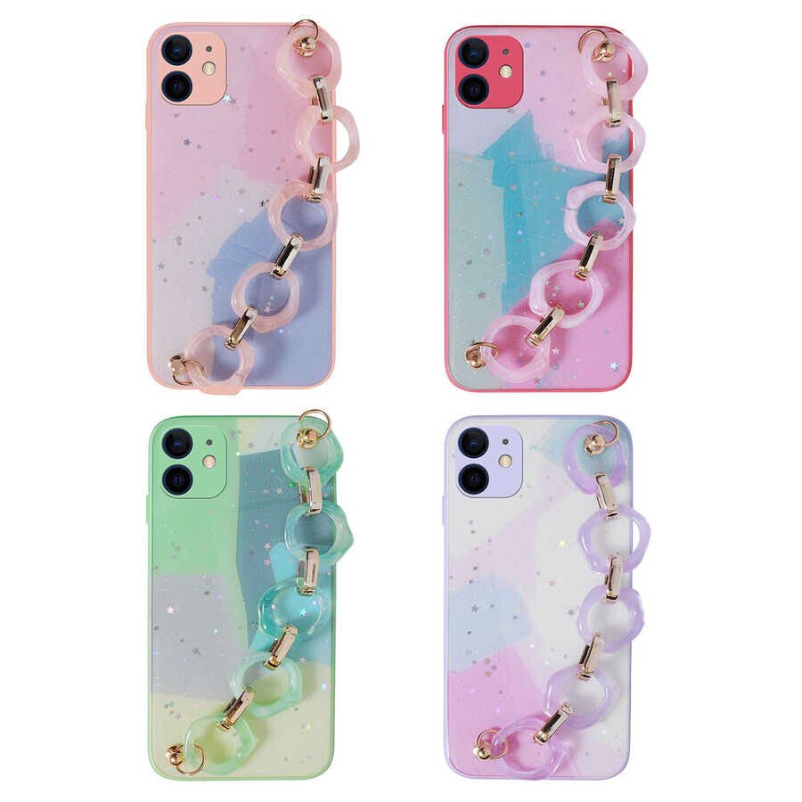 Apple iPhone 11 Kılıf Simli Desenli El Askılı Tutacaklı HEPTEKİLETİŞİM Elsa Silikon Kapak