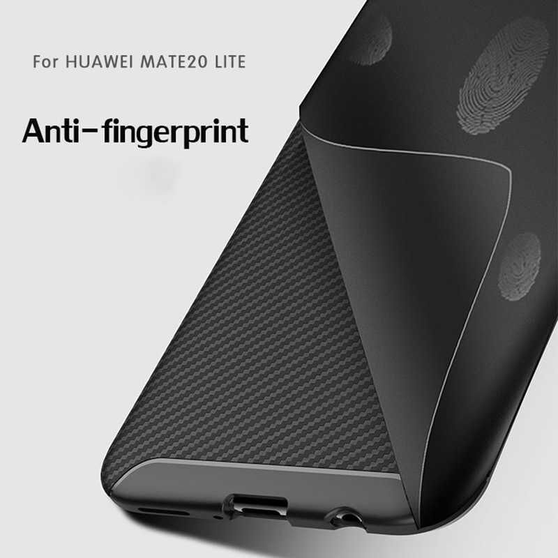 Huawei Mate 20 Lite Kılıf Kamera Çıkıntılı Karbon Fiber Dokulu Renk Atmaz Kapak (NEGRO) Kahverengi