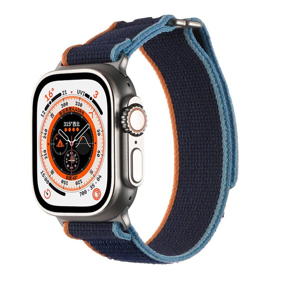 Apple Watch 2/3/4/5/6/7/8/9/se/ultra/nike 42mm 44mm 45mm 49mm Hasır Kordon Tasarım (KRD-106) Beyaz