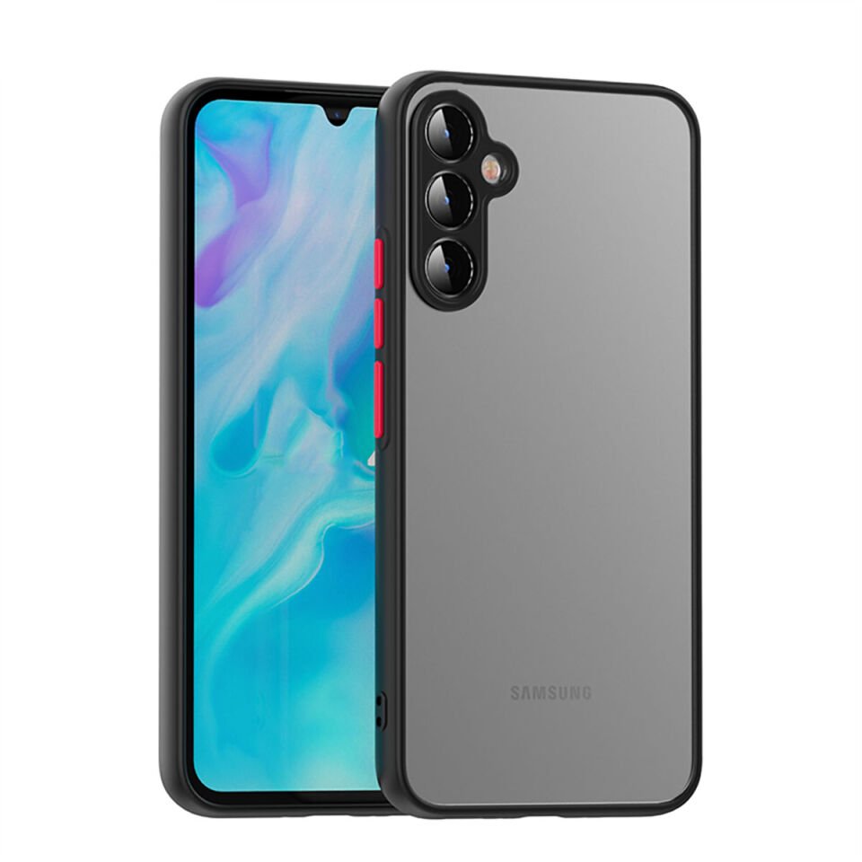 Samsung Galaxy A14 Kılıf Mat Kamera Korumalı Renkli Tuşlu Sert Silikon Kapak (HUX) Siyah