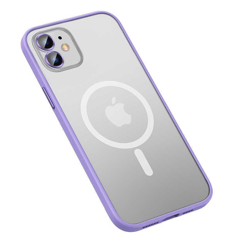 Apple  iPhone 12 Kılıf Lens Koruyuculu Tacsafe Destekli Kenarları Renkli Mat  Kapak (MOKKA) Lila