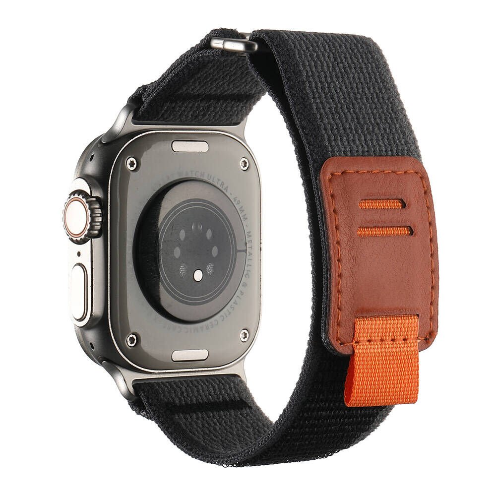 Apple Watch 2/3/4/5/6/7/8/9/se/ultra/nike 42mm 44mm 45mm 49mm Hasır Kordon Tasarım (KRD-106) Siyah-Gri
