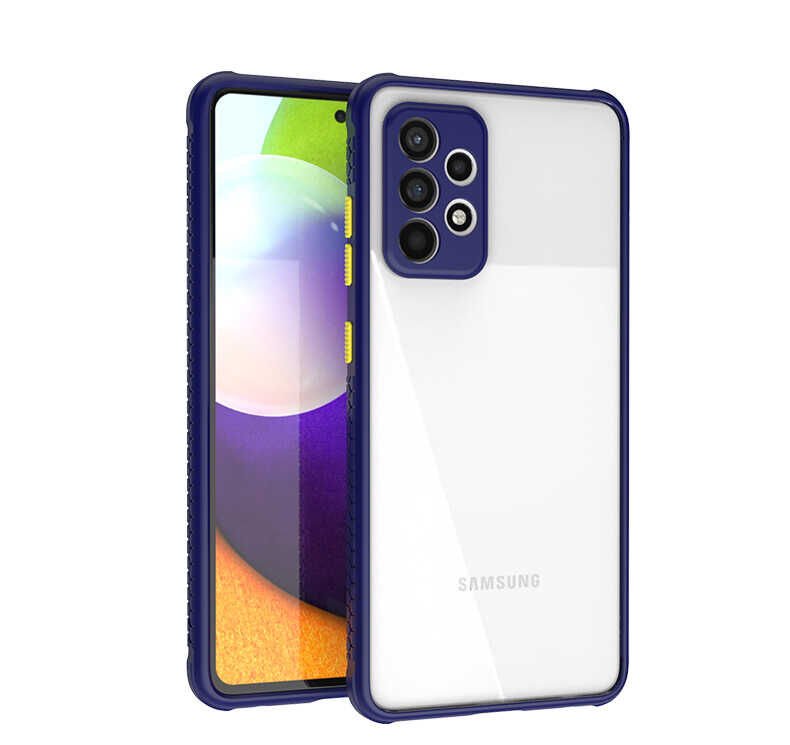 Samsung Galaxy A52 Kılıf Köşe Ve Kamera Korumalı Arkası Şeffaf Renkli Tuşlu Kapak (KAFF) Lacivert