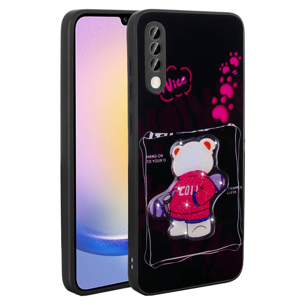 Samsung Galaxy A70 Kılıf Parlayan Kabartmalı İkonik Figürlü Silikon Kapak (Amas) Siyah