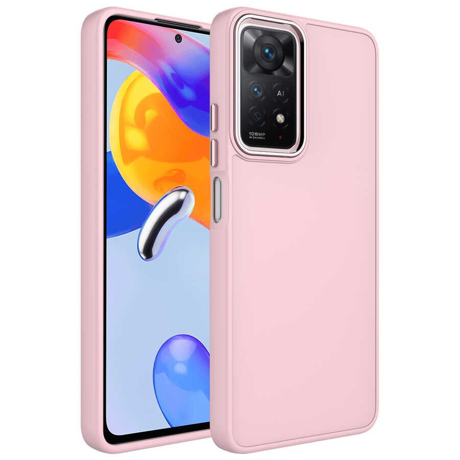 Xiaomi Redmi Note 11 Pro 5G Kılıf Metal Çerçeveli Hassas Butonlu İçi Kadife Lansman Kapak (LUNA) Pembe