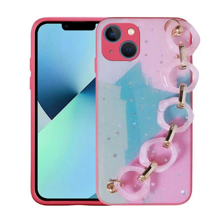 Apple iPhone 13 Kılıf Simli Desenli El Askılı Tutacaklı HEPTEKİLETİŞİM Elsa Silikon Kapak