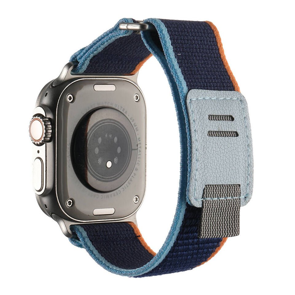 Apple Watch 2/3/4/5/6/7/8/9/se/ultra/nike 42mm 44mm 45mm 49mm Hasır Kordon Tasarım (KRD-106) Lacivert