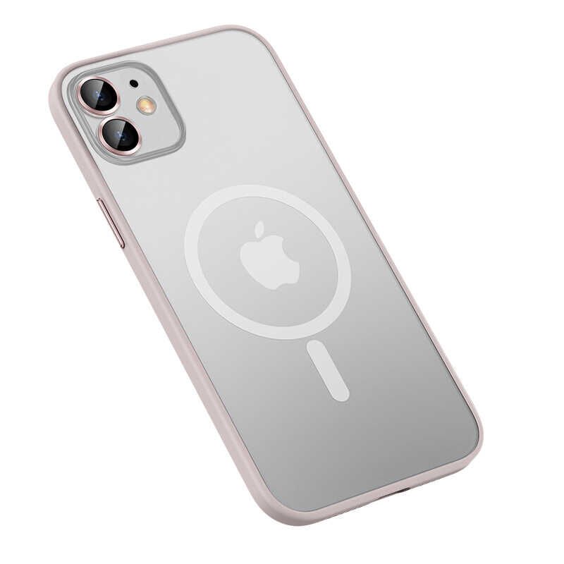 Apple  iPhone 12 Kılıf Lens Koruyuculu Tacsafe Destekli Kenarları Renkli Mat  Kapak (MOKKA) Rose Gold