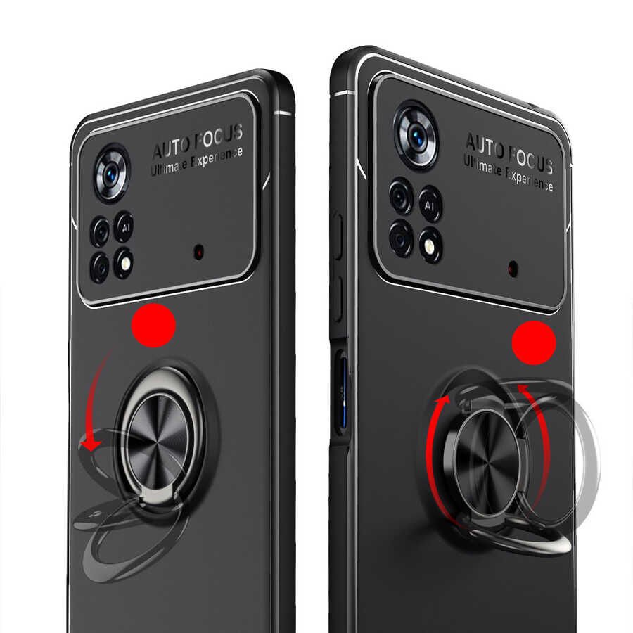 Xiaomi Poco X4 Pro 5G Kılıf Kamera Çıkıntılı Renkli Yüzüklü Standlı Mıknatıslı Kapak (RAVEL) Mavi