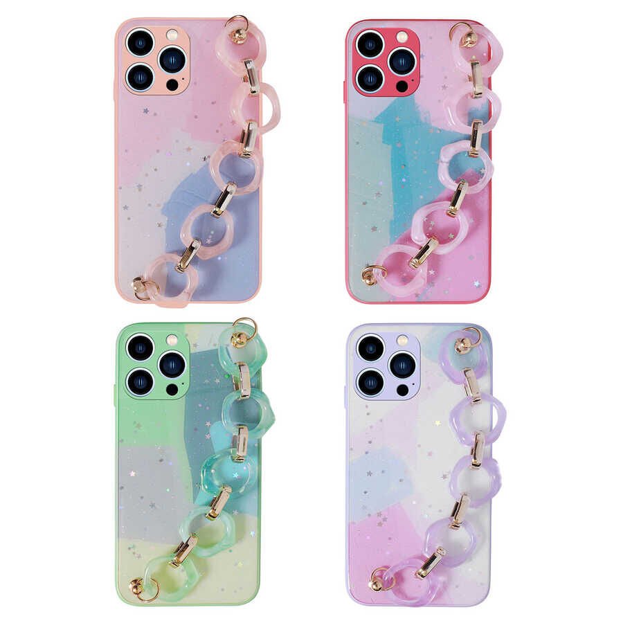 Apple iPhone 13 Pro Max Kılıf Simli Desenli El Askılı Tutacaklı HEPTEKİLETİŞİM Elsa Silikon Kapak