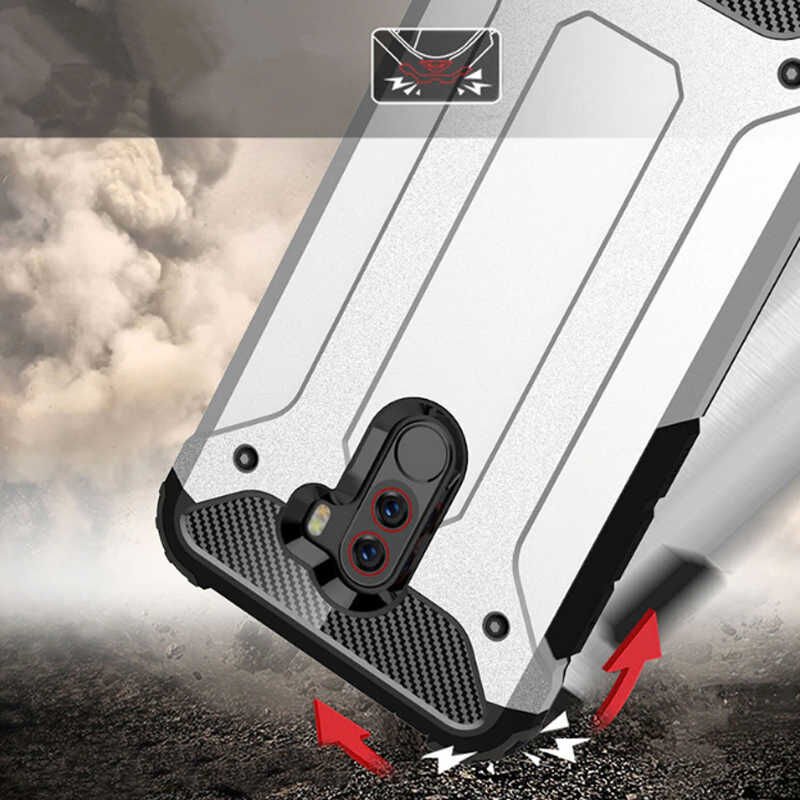 Xiaomi Pocophone F1 Kılıf Armor Köşe Korumalı Çift Katman Tank Zırh Kapak (CRASH) Kırmızı