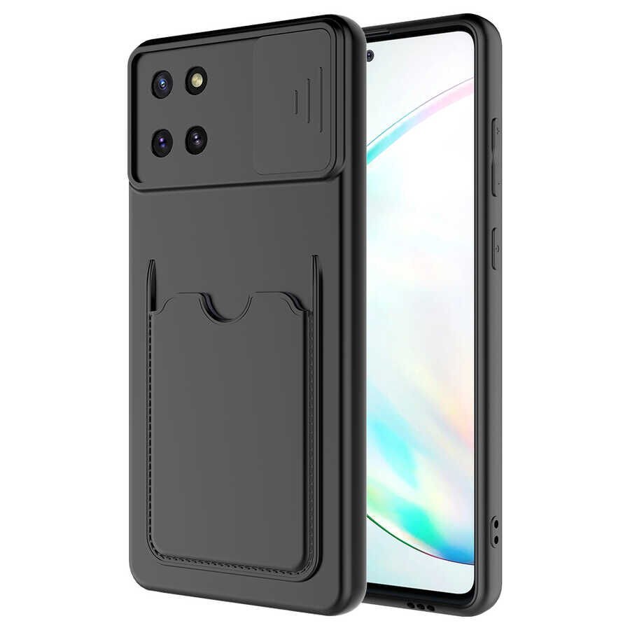Samsung Galaxy A81 (Note 10 Lite) Kılıf Cüzdan Sürgülü Kamera Korumalı Kartllıklı Kapak (Kartix) Siyah