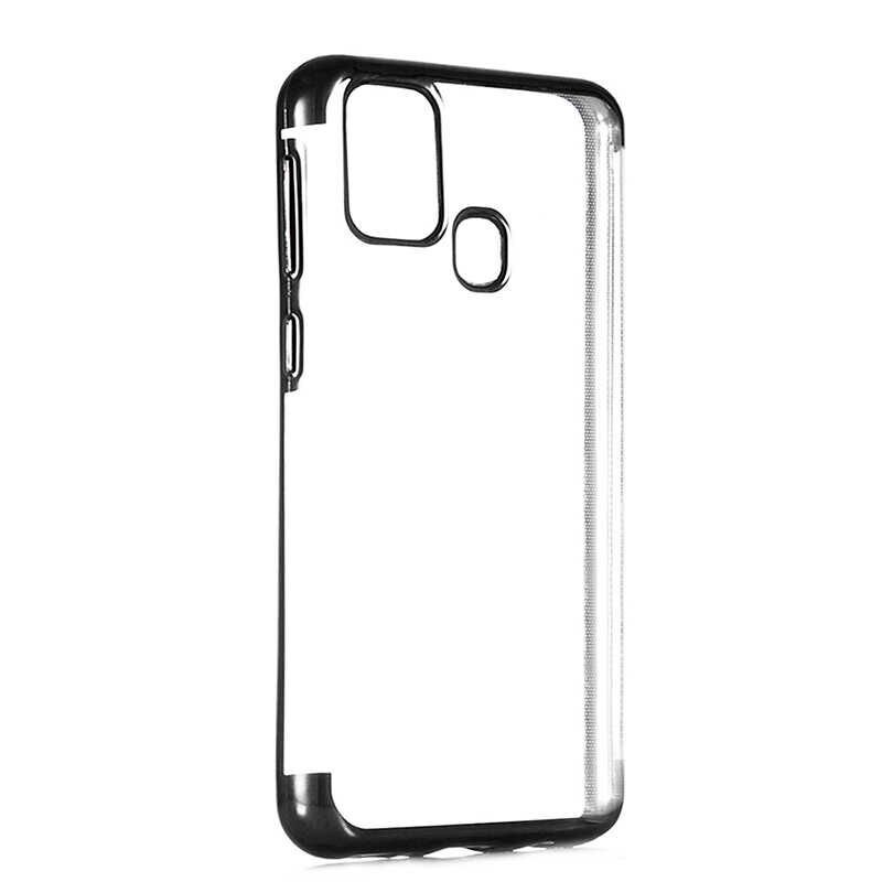 Samsung Galaxy M31 Kılıf Dört Köşe Renkli Lazer Şeffaf Silikon Kapak (GLİTTER) Siyah