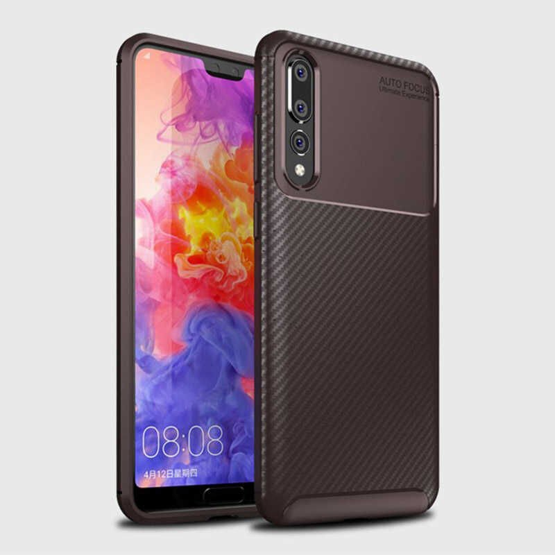 Huawei P20 Pro Kılıf Kamera Çıkıntılı Karbon Fiber Dokulu Renk Atmaz Kapak (NEGRO) Kahverengi