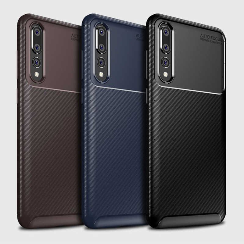 Huawei P20 Pro Kılıf Kamera Çıkıntılı Karbon Fiber Dokulu Renk Atmaz Kapak (NEGRO) Kahverengi
