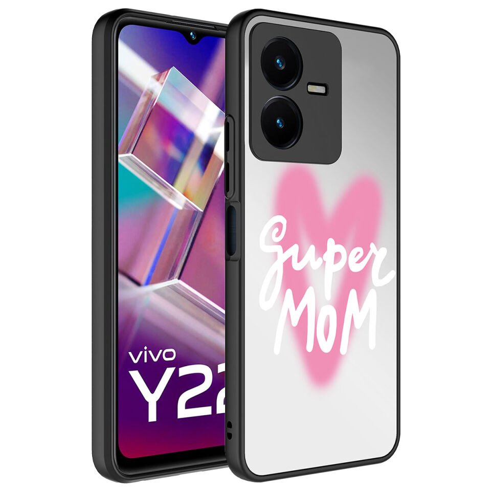 Vivo Y35 Kılıf Aynalı Desenli Kamera Korumalı Parlak Renkli Sert Kapak (Mirror) Süper Anne