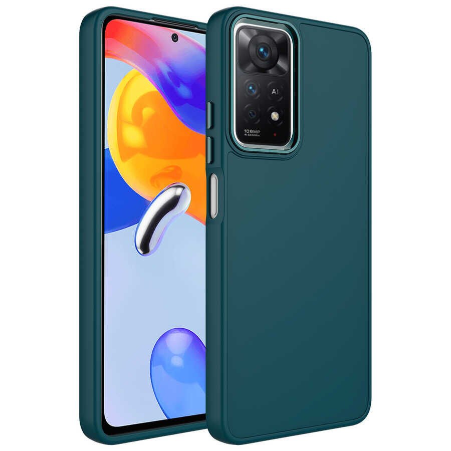 Xiaomi Redmi Note 11 Pro 5G Kılıf Metal Çerçeveli Hassas Butonlu İçi Kadife Lansman Kapak (LUNA) Lacivert