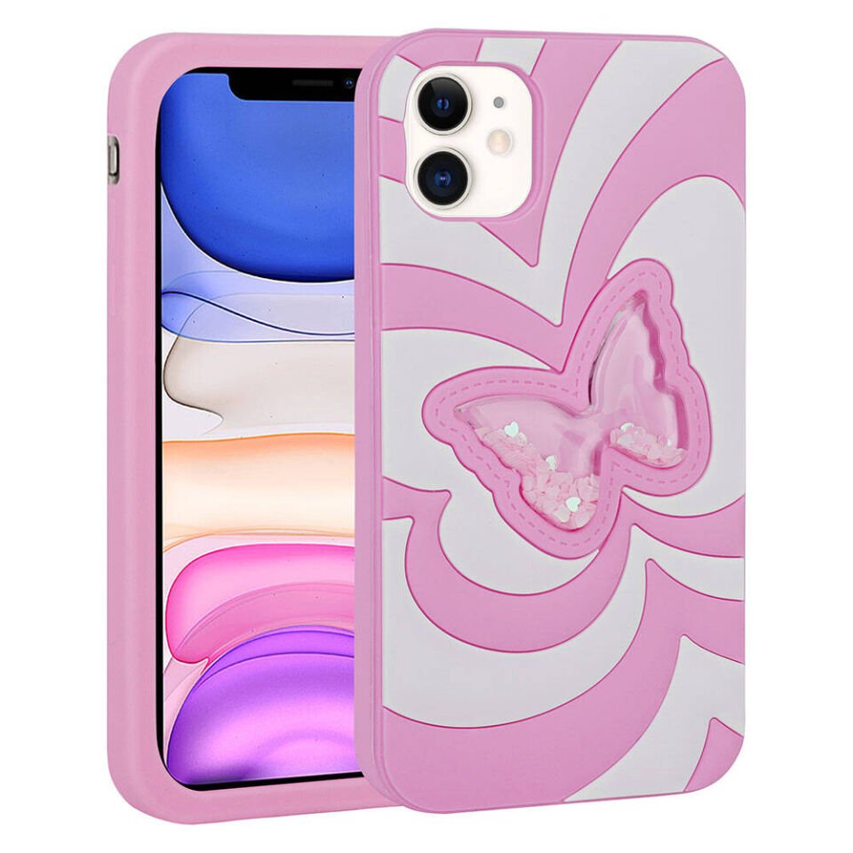 Apple iPhone 11 Kılıf Sıvılı Simli Kelebekli Tasarım HEPTEKİLETİŞİM Vodena Kapak