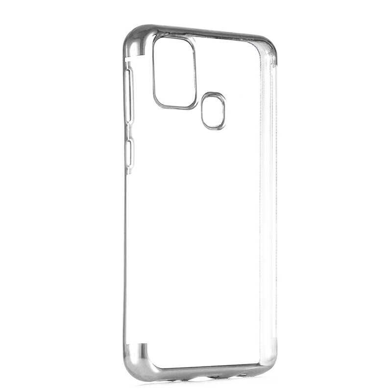 Samsung Galaxy M31 Kılıf Dört Köşe Renkli Lazer Şeffaf Silikon Kapak (GLİTTER) Gri