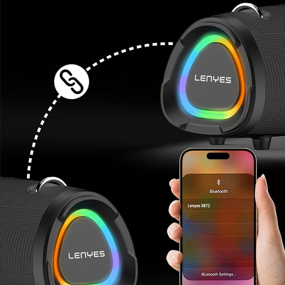 Lenyes S872 RGB Işıklı Taşınabilir Çift Mikrofonlu TWS Bluetooth Speaker Hoparlör v5.3